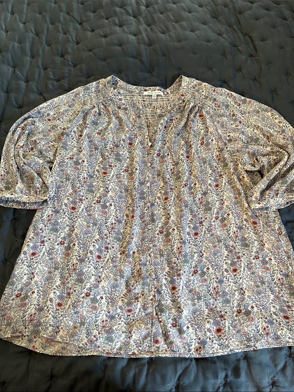 Rose & Olive Floral Tunic Top in Lavender, Dusty Rose & Cream